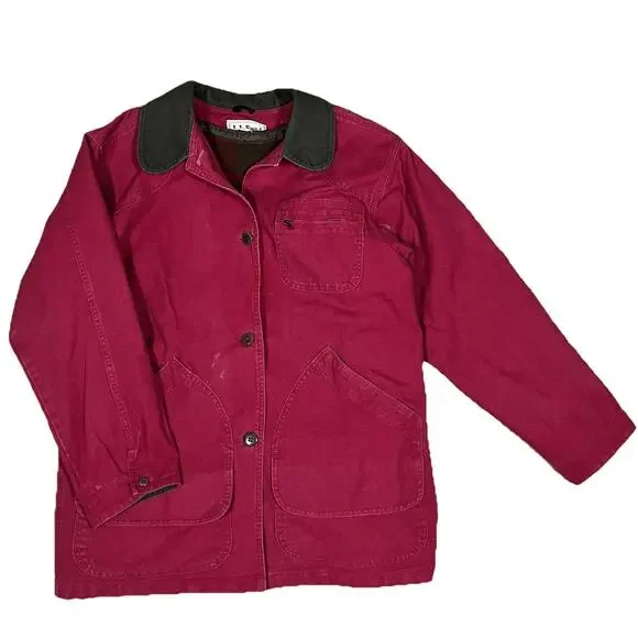 Womens Vintage LL Bean Chore Barn Coat T540 Red Made in USA Removable Wool Liner - Picture 1 of 15